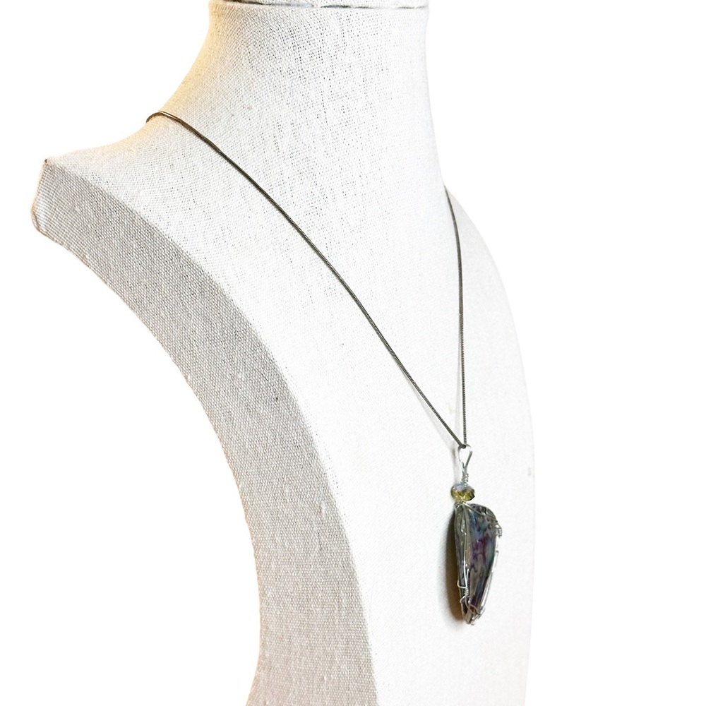 Vintage Sterling Silver Abalone Shell Wire Wrapped Pendant Necklace - Picture 4 of 9